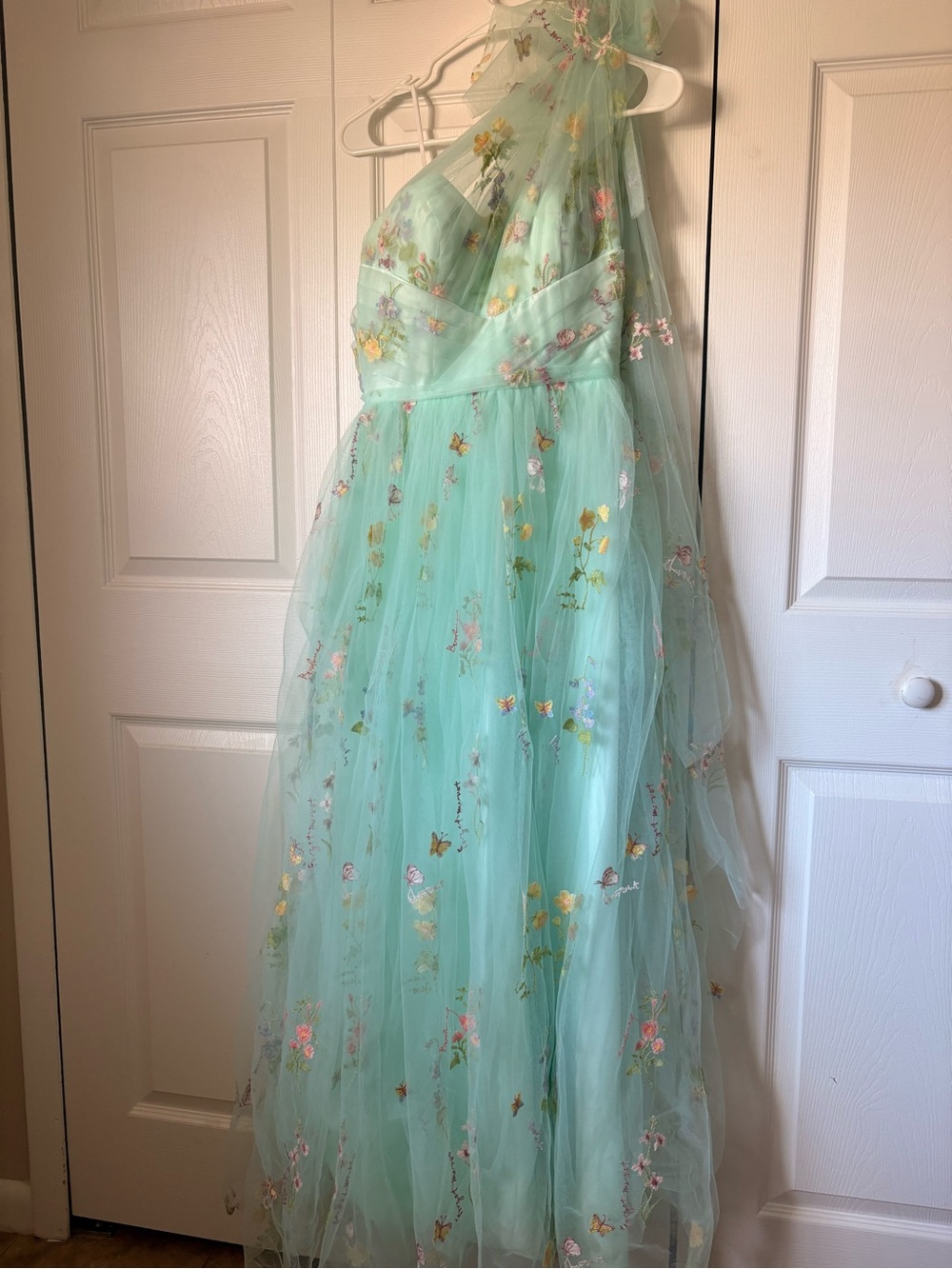 Mint Floral Tulle One-Shoulder Dress